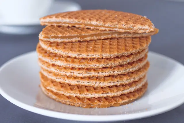A stack of stroopwafels on a plate