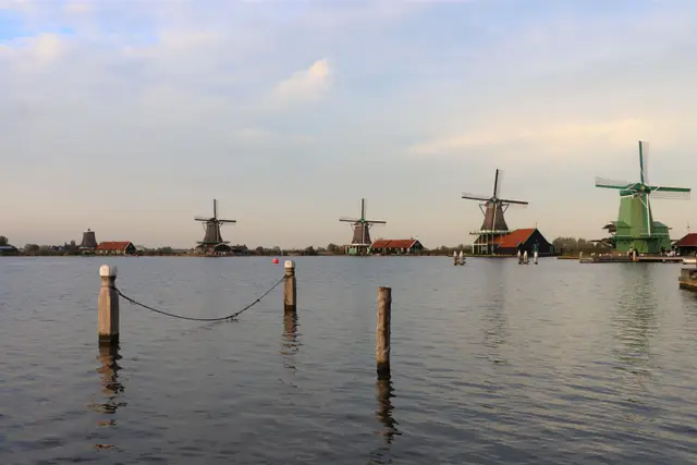 Windmills along the water at Zaanse Schans