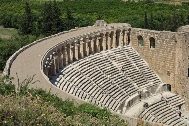 Aspendos Theatre's tiers and gallery seen from above