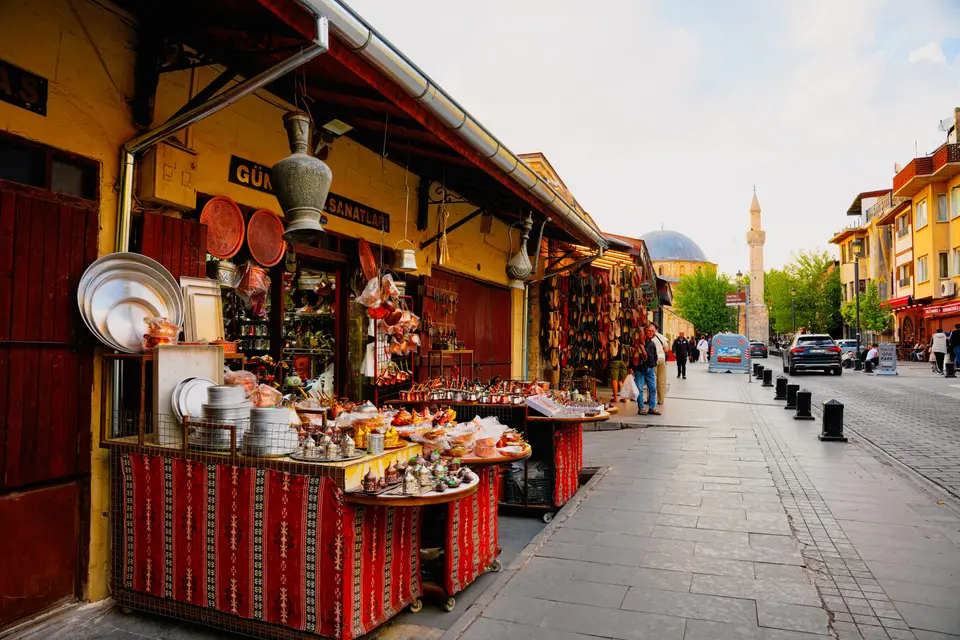 Shops full of copperware and crafts in Gaziantep's historic bazaar