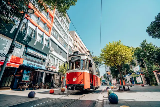 The red heritage tram on İstiklal Avenue
