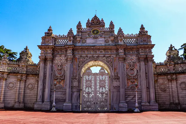 The ornate imperial gate of Dolmabahçe Palace